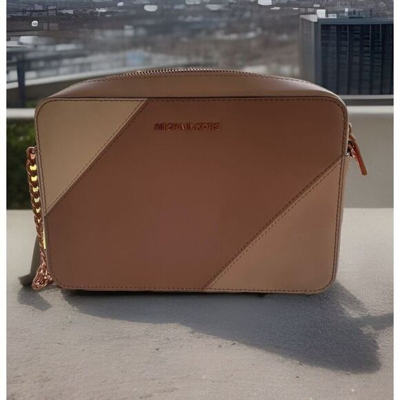 Michael Kors Womens Tri Color Leather Crossbody Purse Pink Cream Chain Strap - Picture 1 of 10